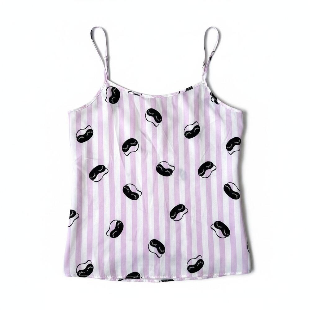 Shady Lady New Womens Striped Satin Pajama Tank Top Pink S Soft Girl Coquette